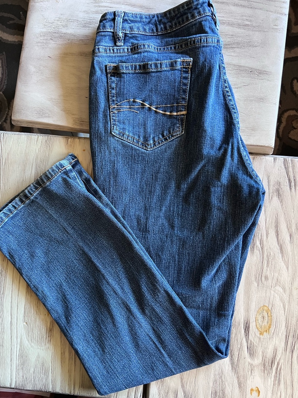 Aura Wrangler Jeans Juniors 13/14 Bootcut Stretch Blue Denim 32 Inseam